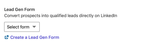 How to create LinkedIn lead generation carousel ad, step 6, select lead generation form