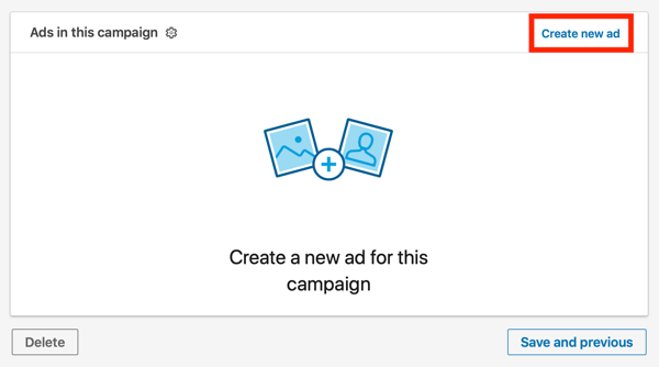 How to create LinkedIn text ad, step 11, create new ad