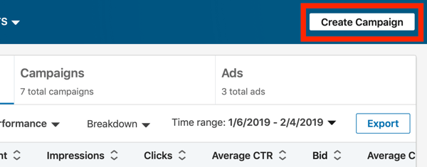 How to create LinkedIn text ad, step 3, Create campaign