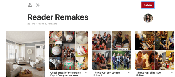 Tips on how to improve your Pinterest reach, example 2, Brit + Co. reader party remakes Pinterest board