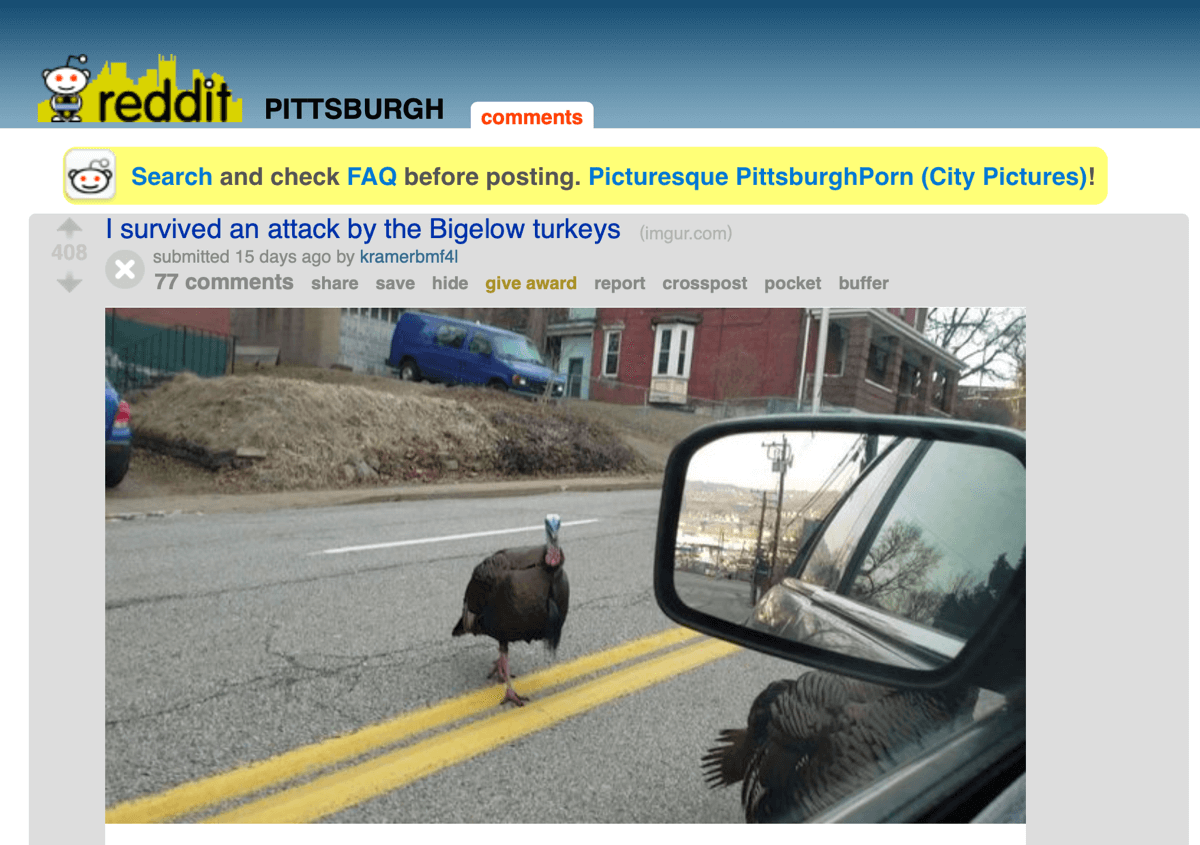How to market your business on Reddit, example post from subreddit r/Pittsburgh