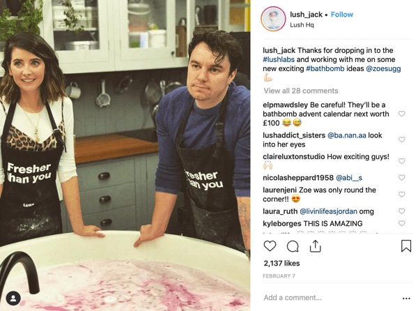 How to recruit paid social influencers, example of Instagram post by @lush_jack with @zoesugg