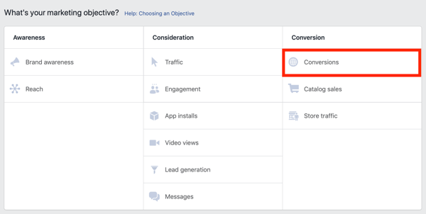 Tips to lower your Facebook Ad costs, option to market your facebook ads for conversions