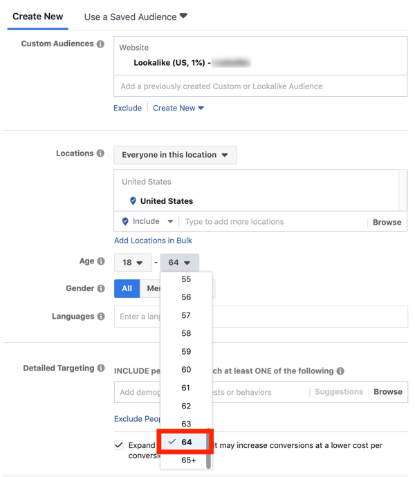 Tips to lower your Facebook Ad costs, option to narrow audience by age