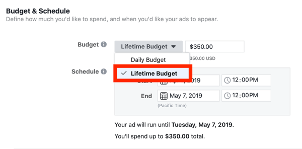 Tips to lower your Facebook Ad costs, option to set campaign budget to lifetime budget