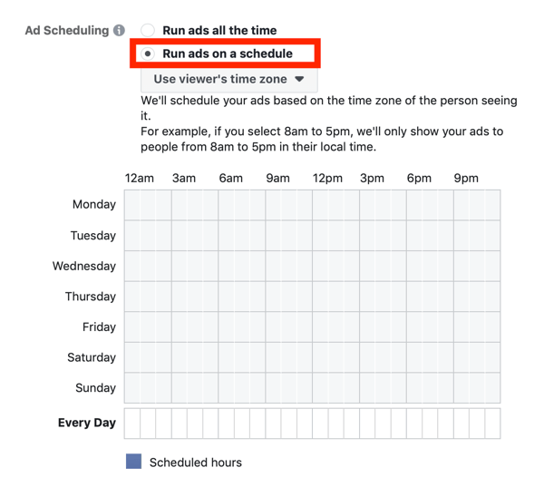 Tips to lower your Facebook Ad costs, option to set ad scheduling for your campaign
