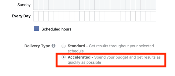 Tips to lower your Facebook Ad costs, option to select accelerated delivery for your campaign