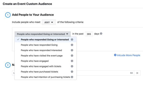 How to promote your live event on Facebook, step 11, create an event custom audience of people who responded going or interested to your event