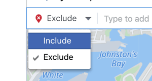How to promote your live event on Facebook, step 6, option to further narrow your saved location audience with exclusion areas