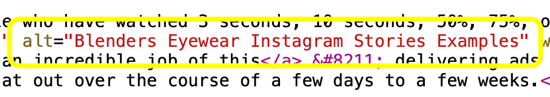 How to add alt text to Instagram posts, example of alt text within html code