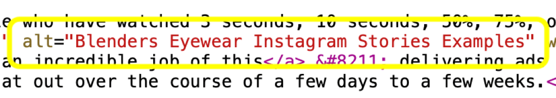 How to add alt text to Instagram posts, example of alt text within html code
