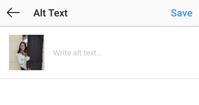 How to add alt text to Instagram posts, step 3, text box to set alt tag