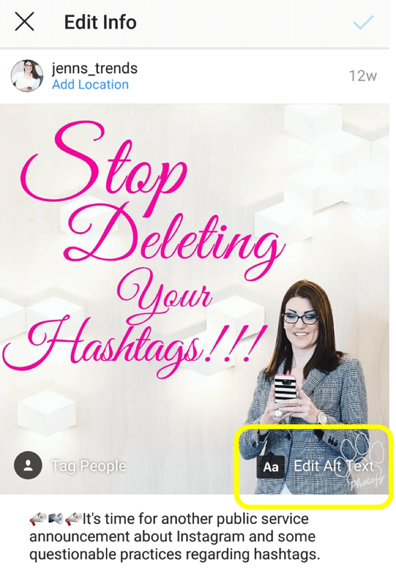 How to add alt text to Instagram posts, step 6, option to edit alt text for your published post