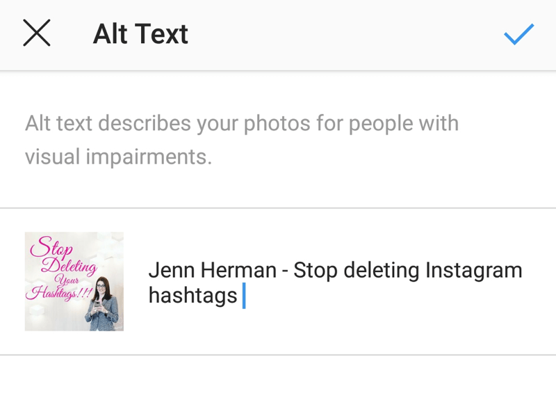 How to add alt text to Instagram posts, step 7, option to save changes to your alt text