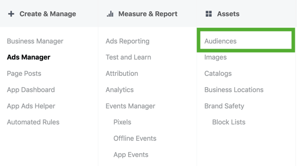 How to strategically grow your Instagram following, step 1, Ads Manager audience menu option