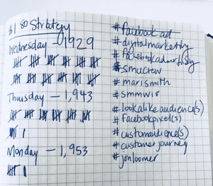 How to strategically grow your Instagram following, example of daily tracking with hashtags of the $1.80 strategy