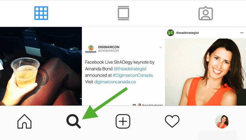 How to strategically grow your Instagram following, step 8, find relevant hashtags, visit Instagram Search & Explore tab