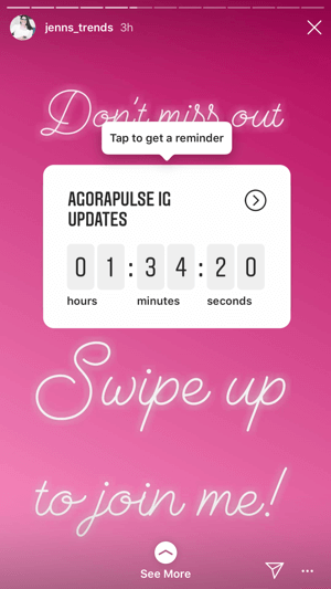 Create strong, engaging Instagram stories, example of the countdown sticker used in @jenns_trends' story