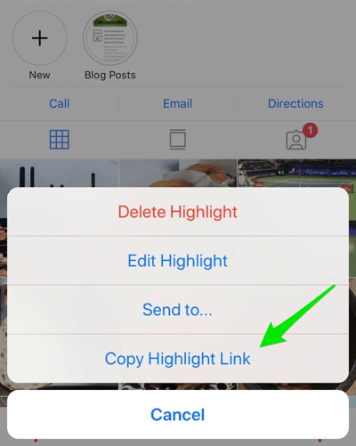 Create strong, engaging Instagram stories, option to copy the direct link to your highlights album