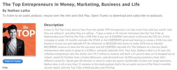 Nathan Latka's The Top Entrepreneurs Podcast in iTunes.