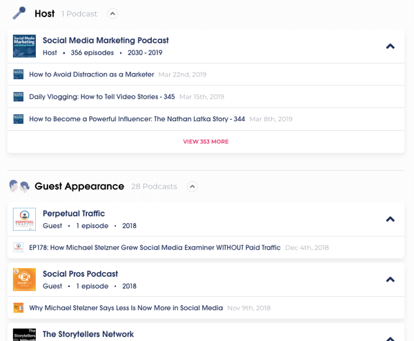 Podchaser showcases all of your podcast appearances.