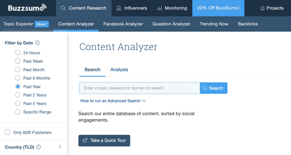 10 metrics to track when analyzing your social media marketing, Buzzsumo content analyzer