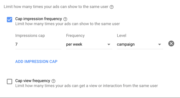 How to set up a YouTube ads campaign, step 16, set frequency cap options