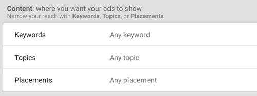 How to set up a YouTube ads campaign, step 30, set keywords, topics, and placements options