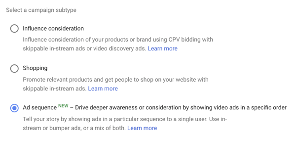 How to set up a YouTube ads campaign, step 39, option to set ad sequencing