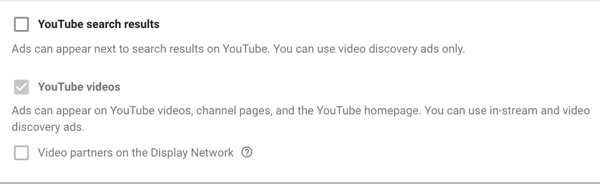 How to set up a YouTube ads campaign, step 11, set network display options