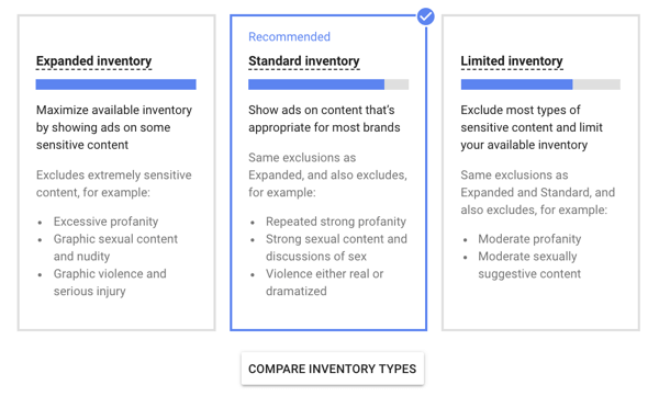 How to set up a YouTube ads campaign, step 13, set inventory type option