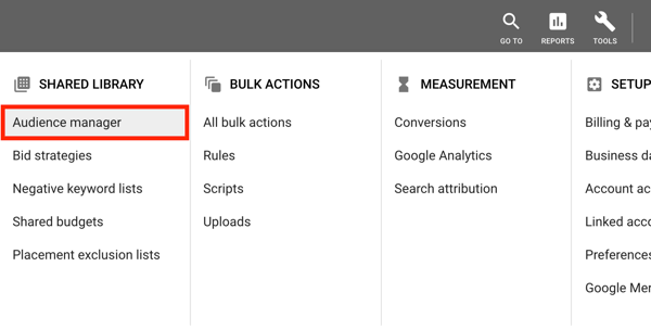 How to set up a YouTube ads campaign, step 25, audience manager option