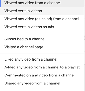 How to set up a YouTube ads campaign, step 27, set specific remarketing user action