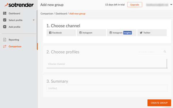 Measure marketing results, benchmark social channel performance vs. competitors, step 11, option to analyze a comparison of social channels in Sotrender