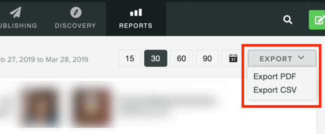 Measure marketing results, assess audience activity and engagement, step 11, options to export Sprout Social reports as .pdf or .csv