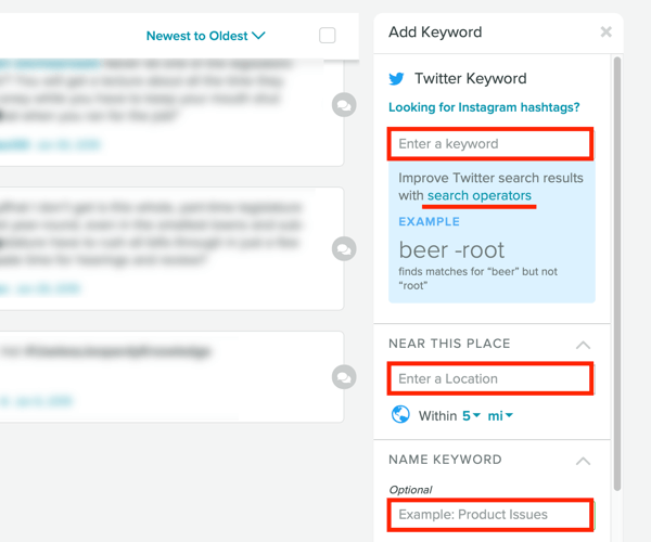Measure marketing results, assess audience activity and engagement, step 4, add Twitter and Instagram hashtags, locations, and negative keywords to Sprout Social tracking