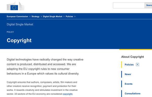 European Union’s Copyright Directive article 17, The Directive on Copyright in the Digital Single Market website