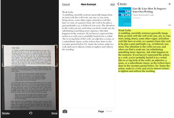 Excerpt - The Book Highlighter iOS app, how to take screenshot of passage from book