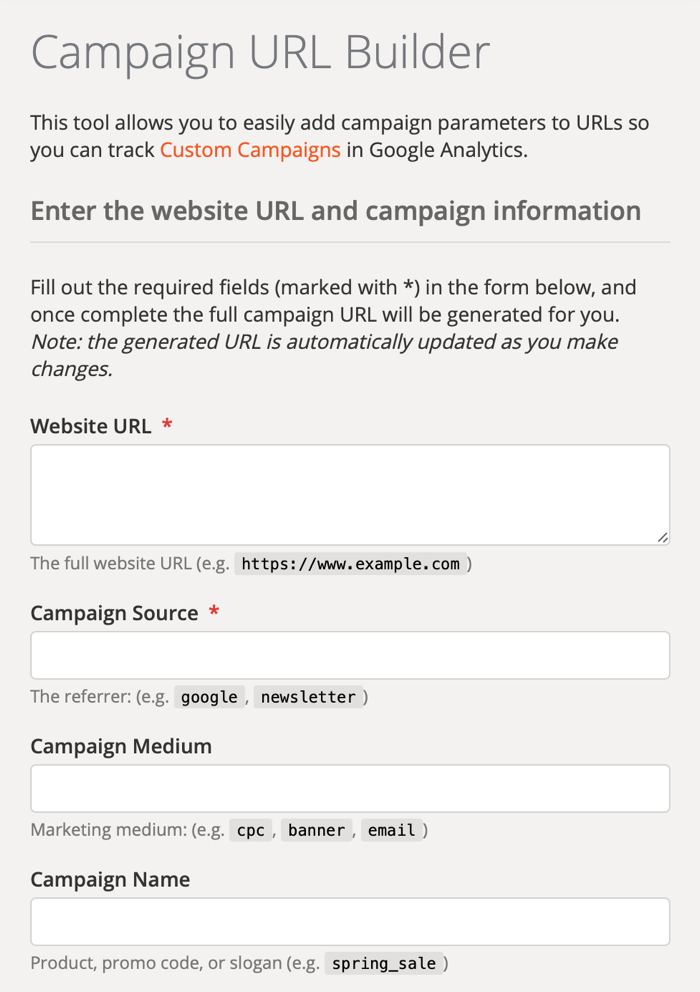 Google Campaign URL Builder setup