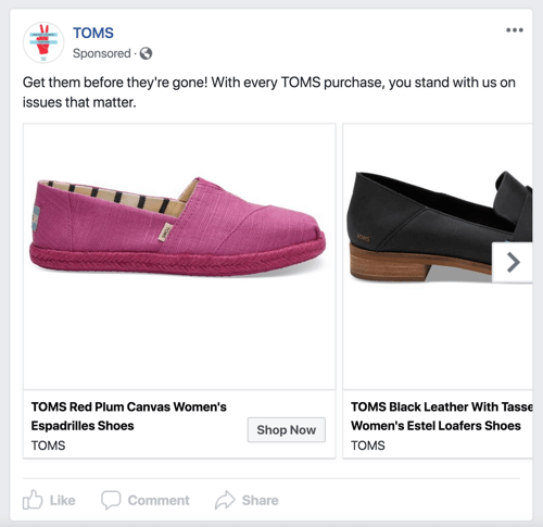 Use dynamic Facebook ads to show multiple products, offers, and reviews in a single ad.