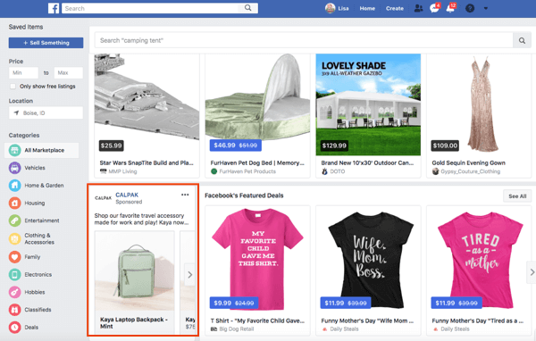 Pages can also run ads in Facebook Marketplace.