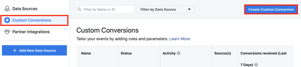 Use the Facebook Event Setup Tool, step 10, menu option to set up custom conversions for your Facebook pixel 