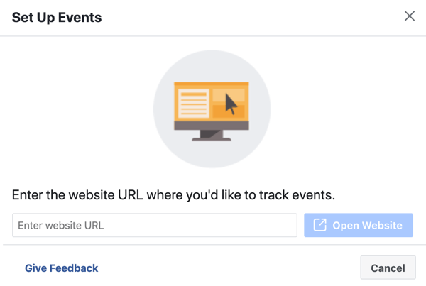 Use the Facebook Event Setup Tool, step 3, enter website URL to install pixel event