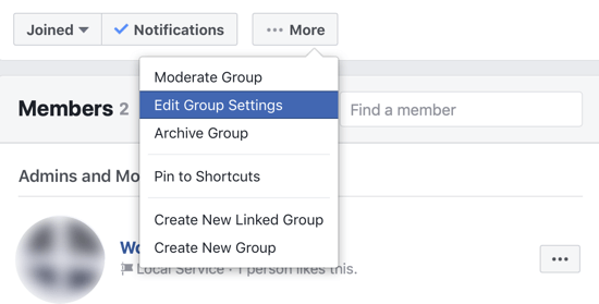 How to improve your Facebook group community, menu option to edit Facebook group settings