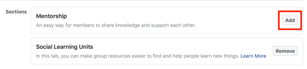 How to improve your Facebook group community, option to add the mentorship section to your Facebook group