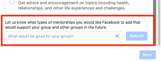 How to improve your Facebook group community, option to suggest a group mentorship category option to Facebook