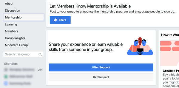 How to improve your Facebook group community, Facebook group mentorship option and dashboard example 