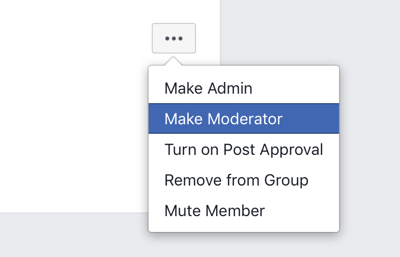 How to improve your Facebook group community, Facebook group menu option to make a member a moderator 