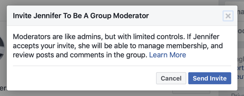 How to improve your Facebook group community, example of the Facebook message when a member is selected to be a group moderator