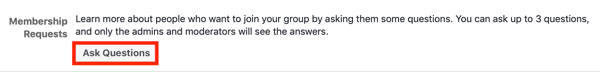 How to improve your Facebook group community, example of Facebook group membership request setting to ask new members questions